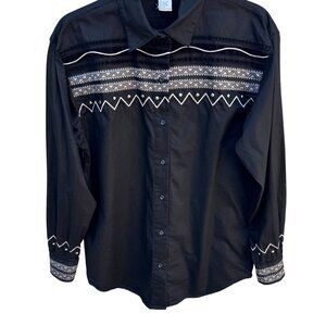 Adobe Rose Vintage Western Button-Up Shirt S Black Geometric Embroidery Studs S